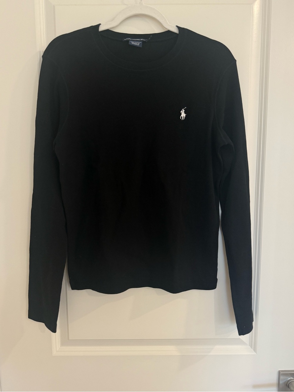 Ralph Lauren Black Long-Sleeve Cotton Top-White Pony